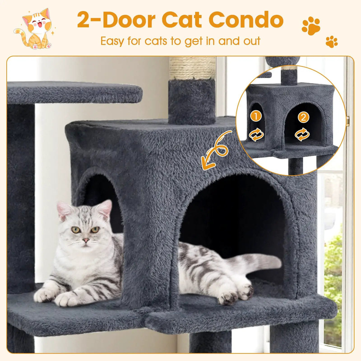 Multi-Level Cat Tower with 2-Door Condo and Padded Top Perch, photo 30 of 40