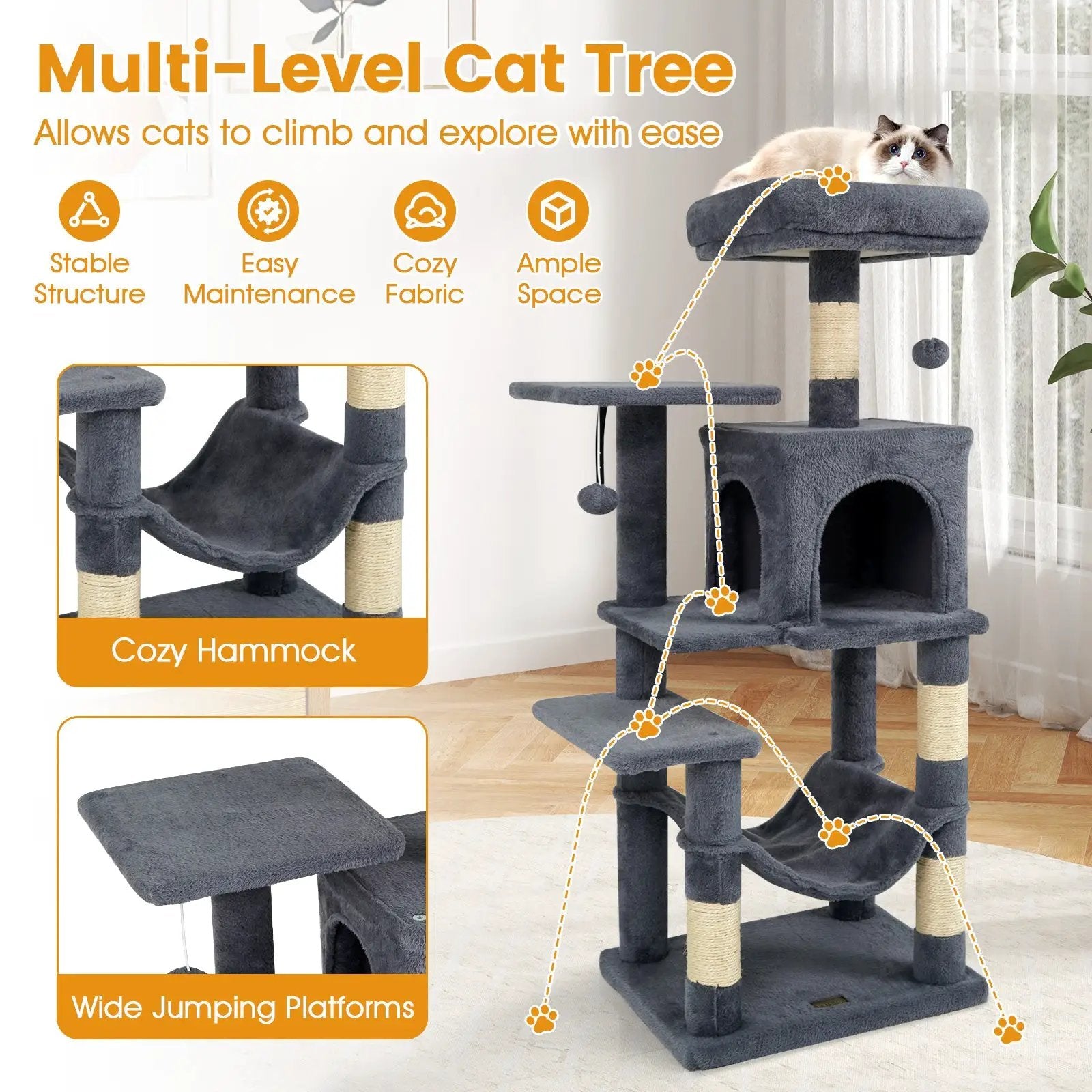Multi-Level Cat Tower with 2-Door Condo and Padded Top Perch by DirectDeals