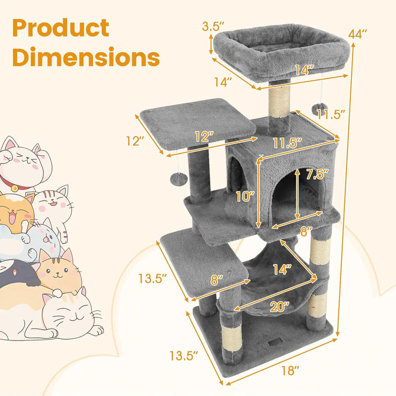 Multi-Level Cat Tower with 2-Door Condo and Padded Top Perch by DirectDeals