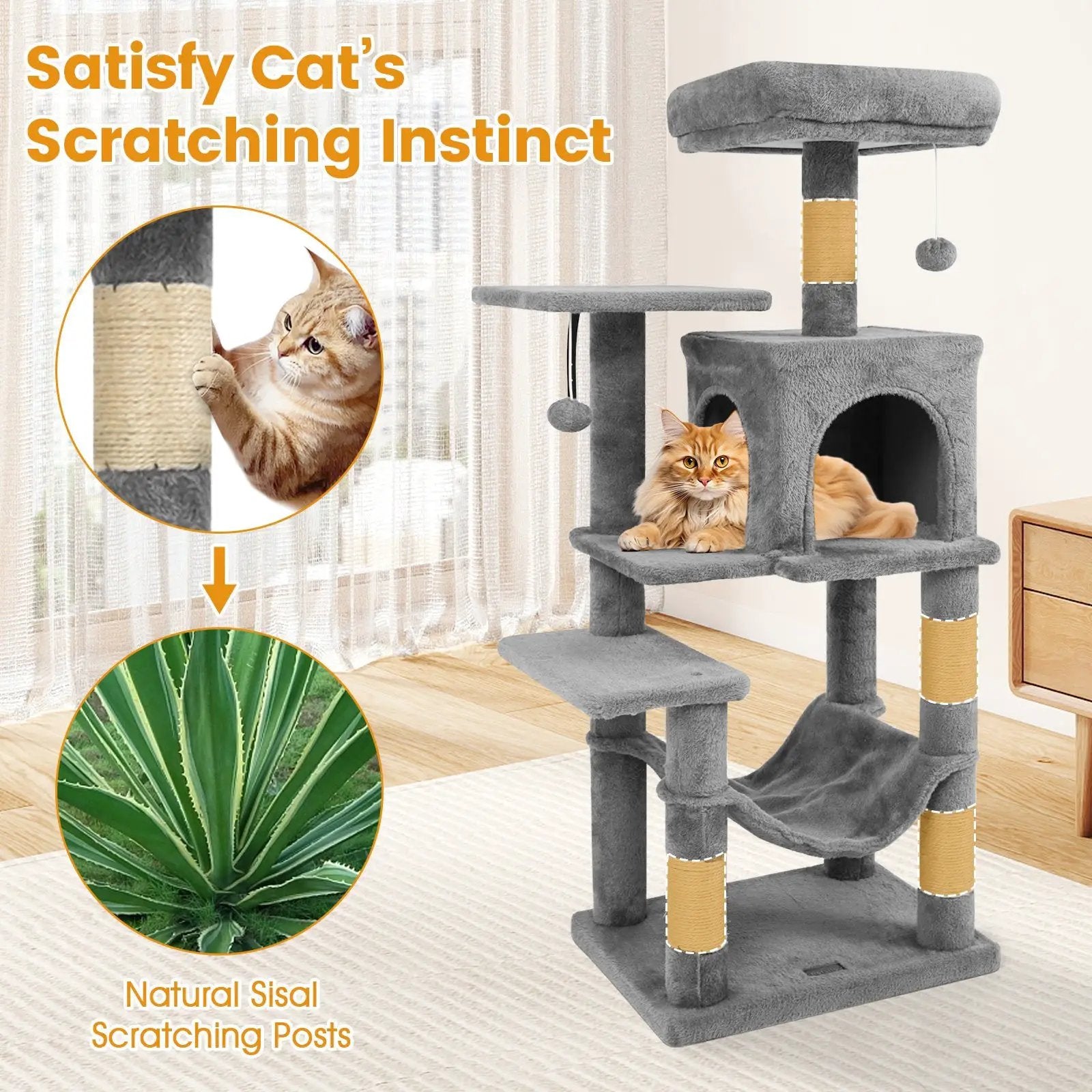 Multi-Level Cat Tower with 2-Door Condo and Padded Top Perch by DirectDeals