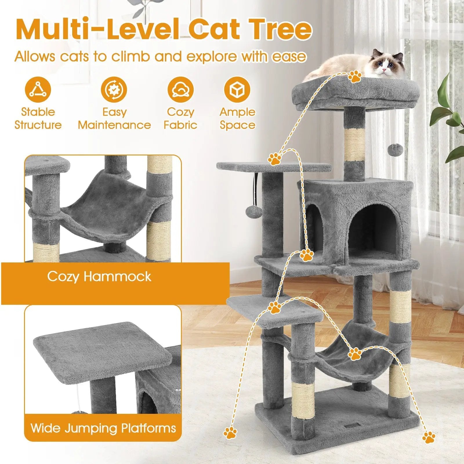 Multi-Level Cat Tower with 2-Door Condo and Padded Top Perch by DirectDeals