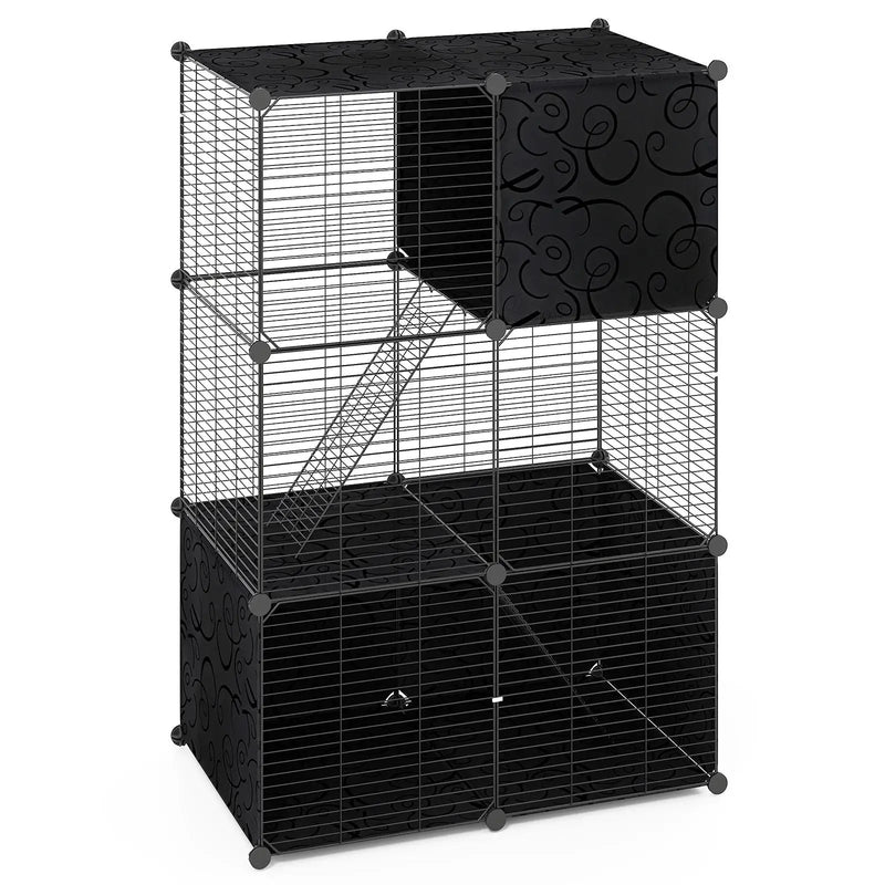Multi-Level Cat Tower with 2-Door Condo and Hammock-Black by DirectDeals