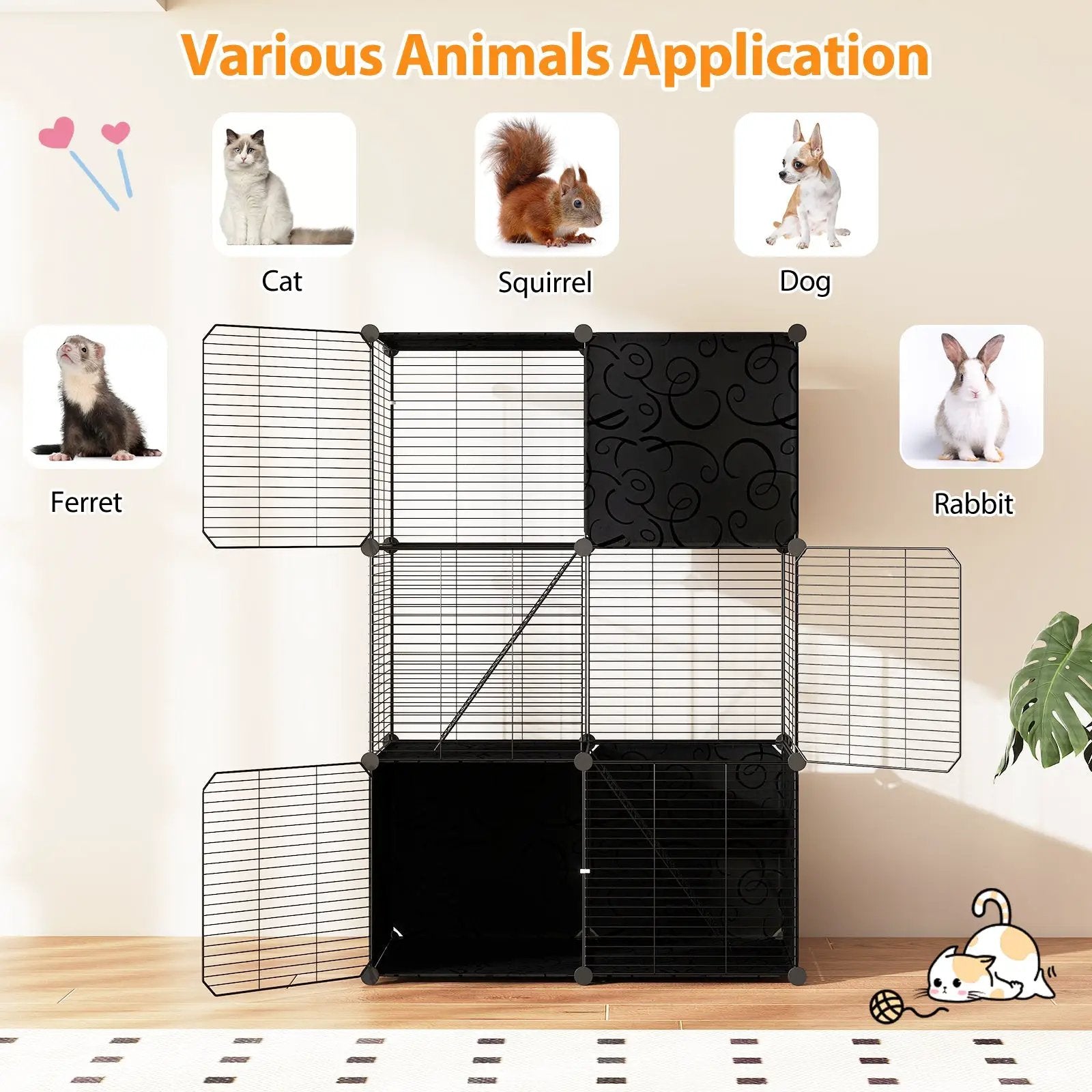 Multi-Level Cat Tower with 2-Door Condo and Hammock-Black by DirectDeals