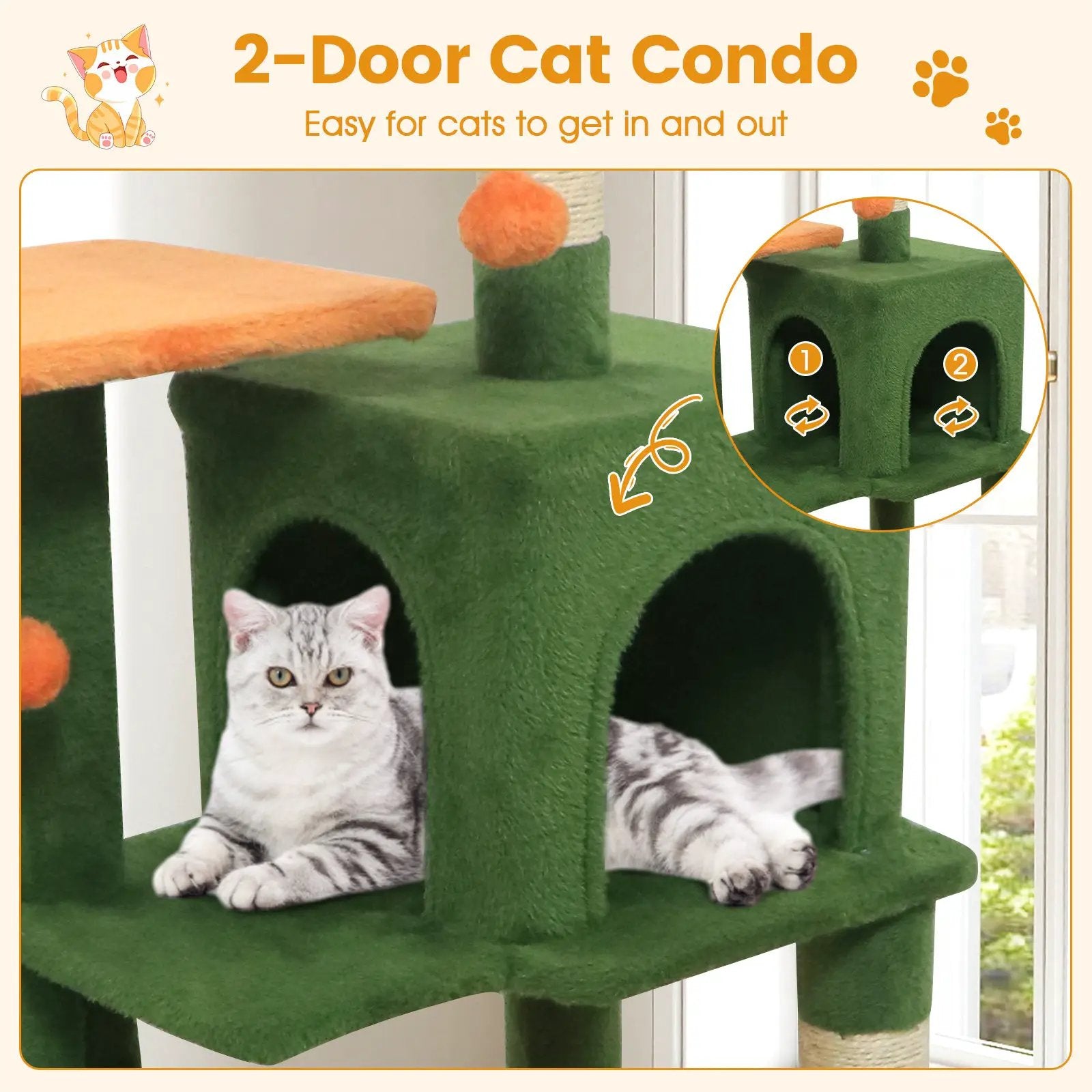 Multi-Level Cat Tower with 2-Door Condo and Padded Top Perch by DirectDeals