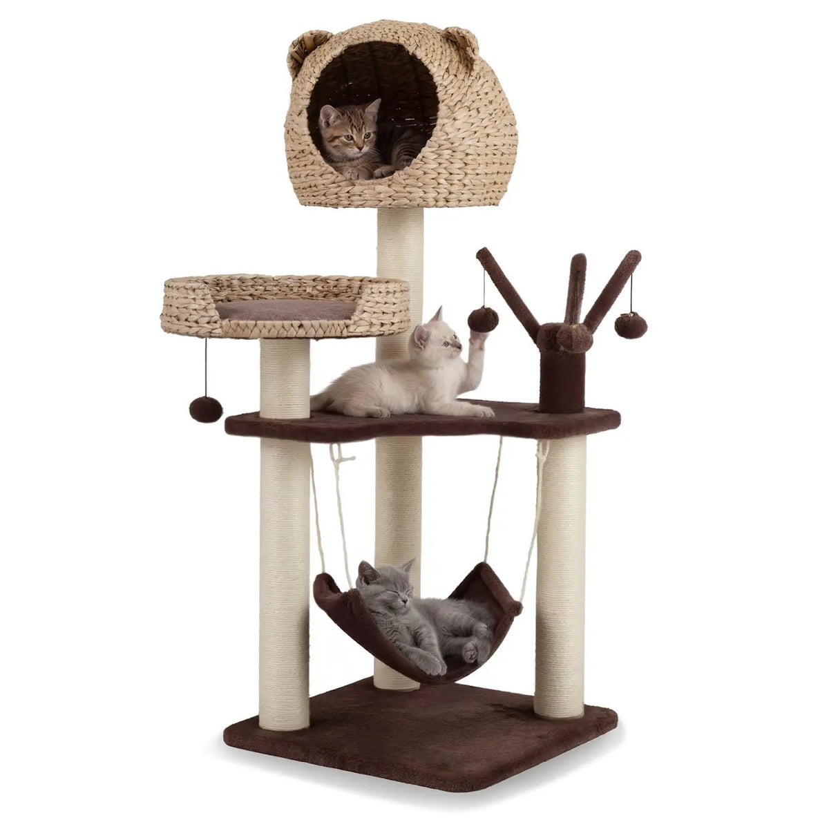 Multi-Level Cat Tree with Condo Hammock and Rotatable Hanging Balls-Natural, photo 9 of 9