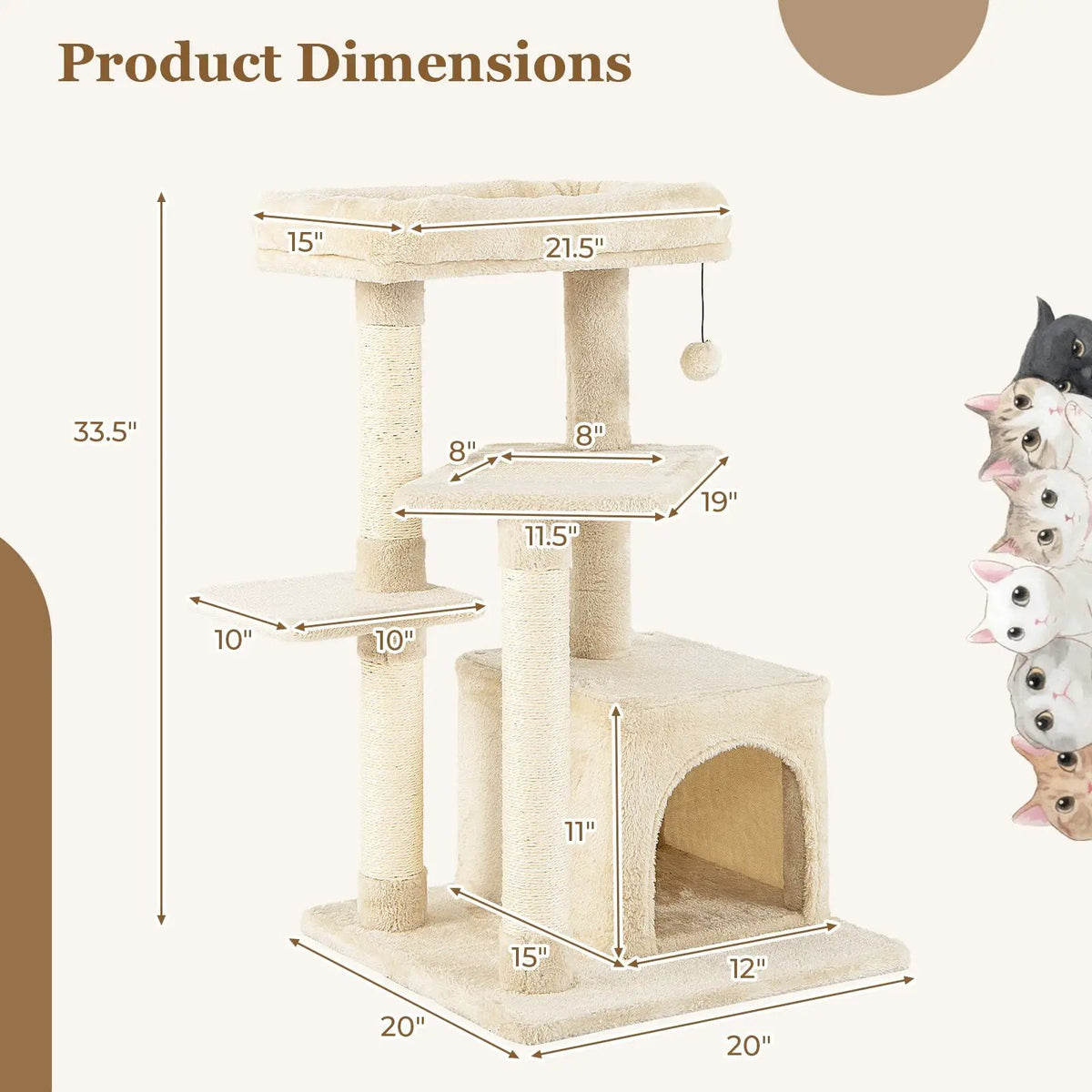 Cat Tree with Perch and Hanging Ball for Indoor Activity Play and Rest, photo 10 of 16