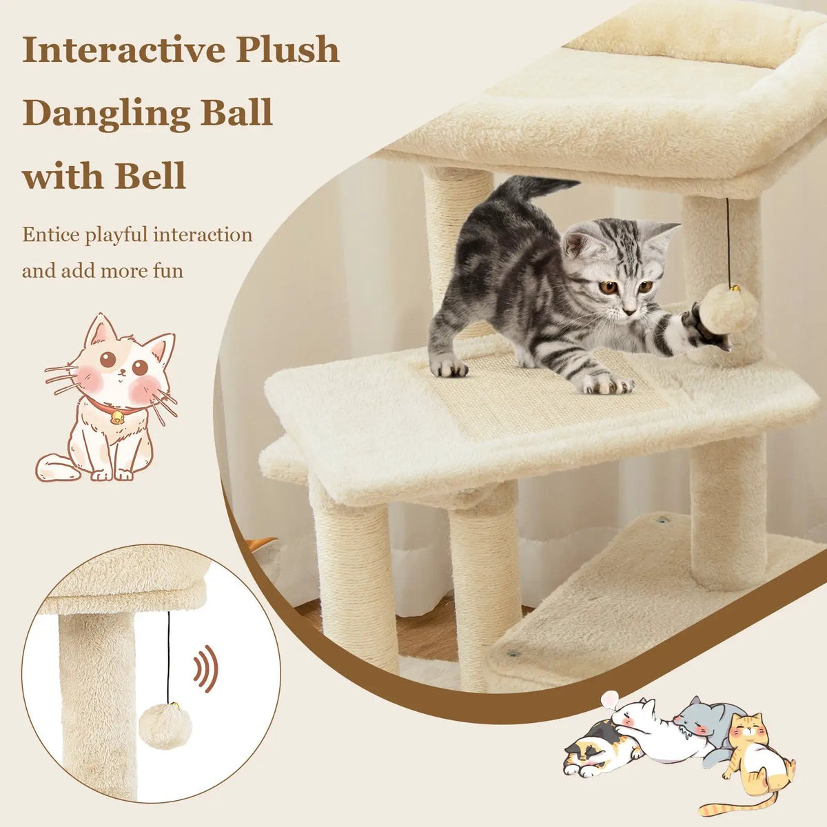 Cat Tree with Perch and Hanging Ball for Indoor Activity Play and Rest, photo 16 of 16
