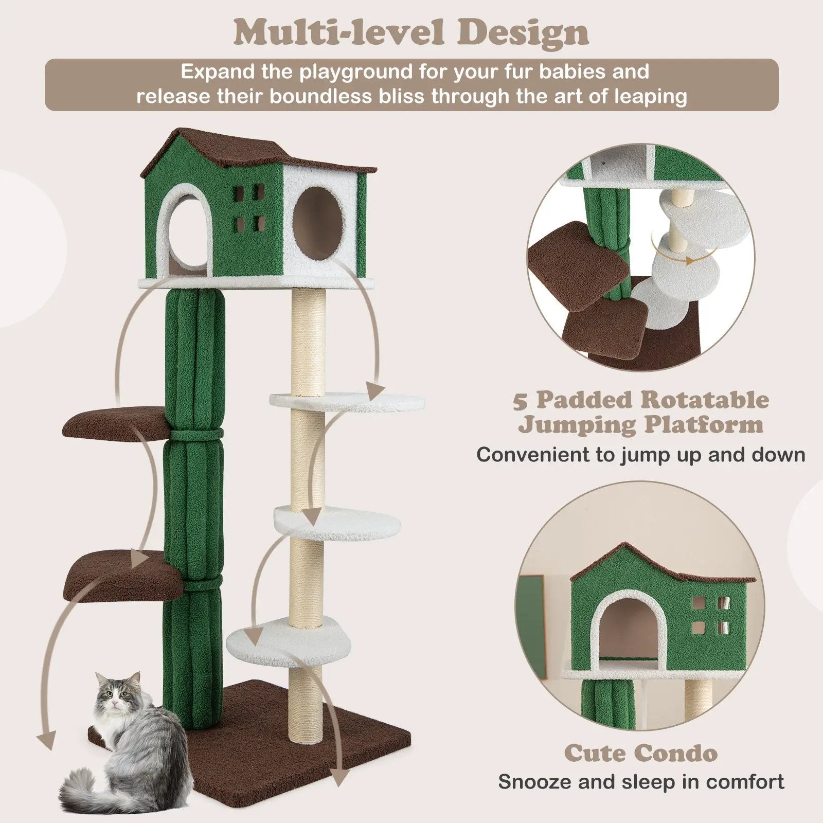 Multi-level Cat Tree with Condo and Anti-tipping Device-Green by DirectDeals