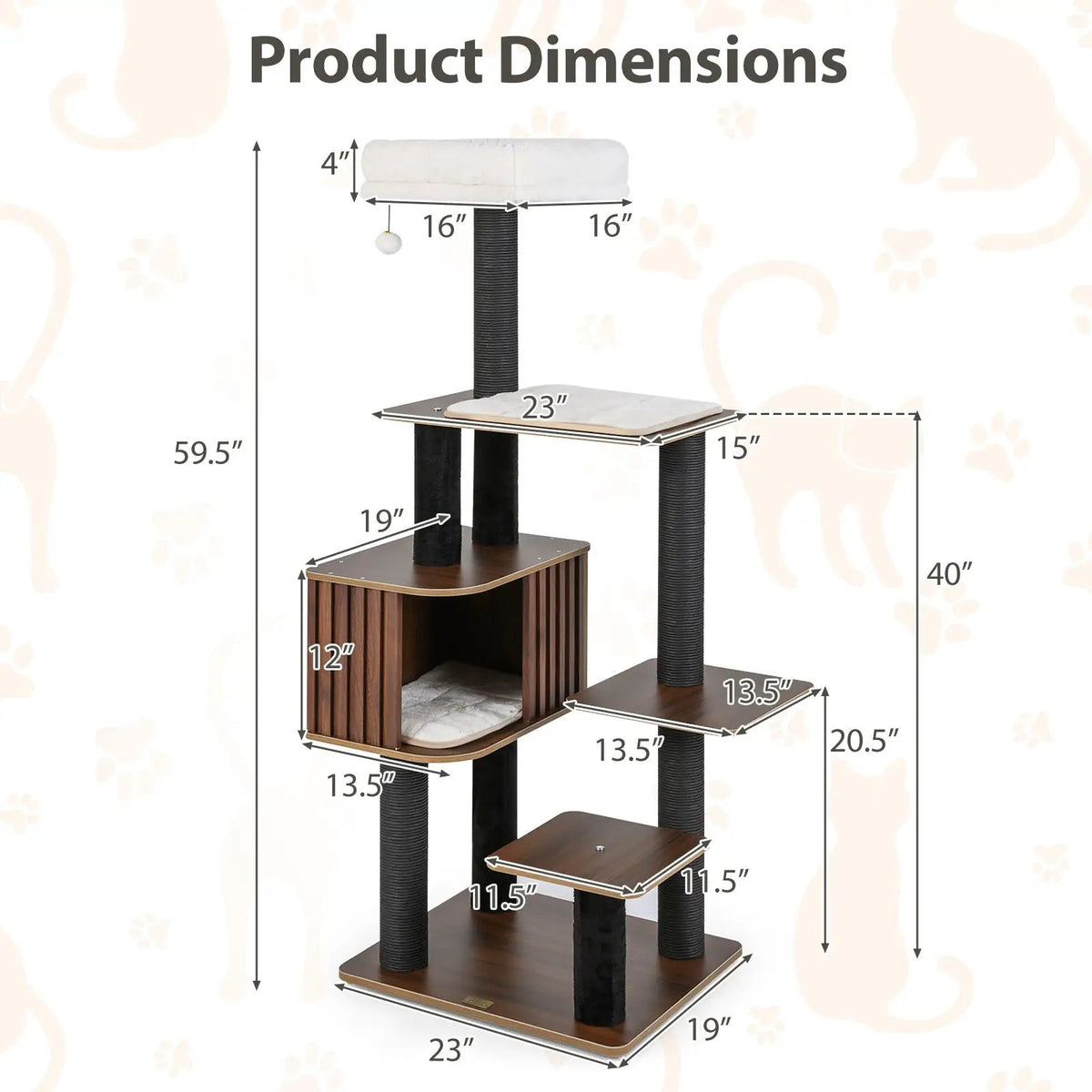 Multi-level Cat Tree for Indoor Cat 59.5 inch Tall Cat Tower with Cushion Top Perch, photo 9 of 16