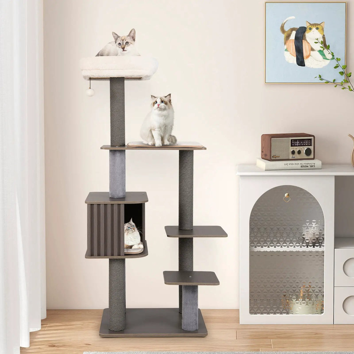 Multi-level Cat Tree for Indoor Cat 59.5 inch Tall Cat Tower with Cushion Top Perch, photo 2 of 16