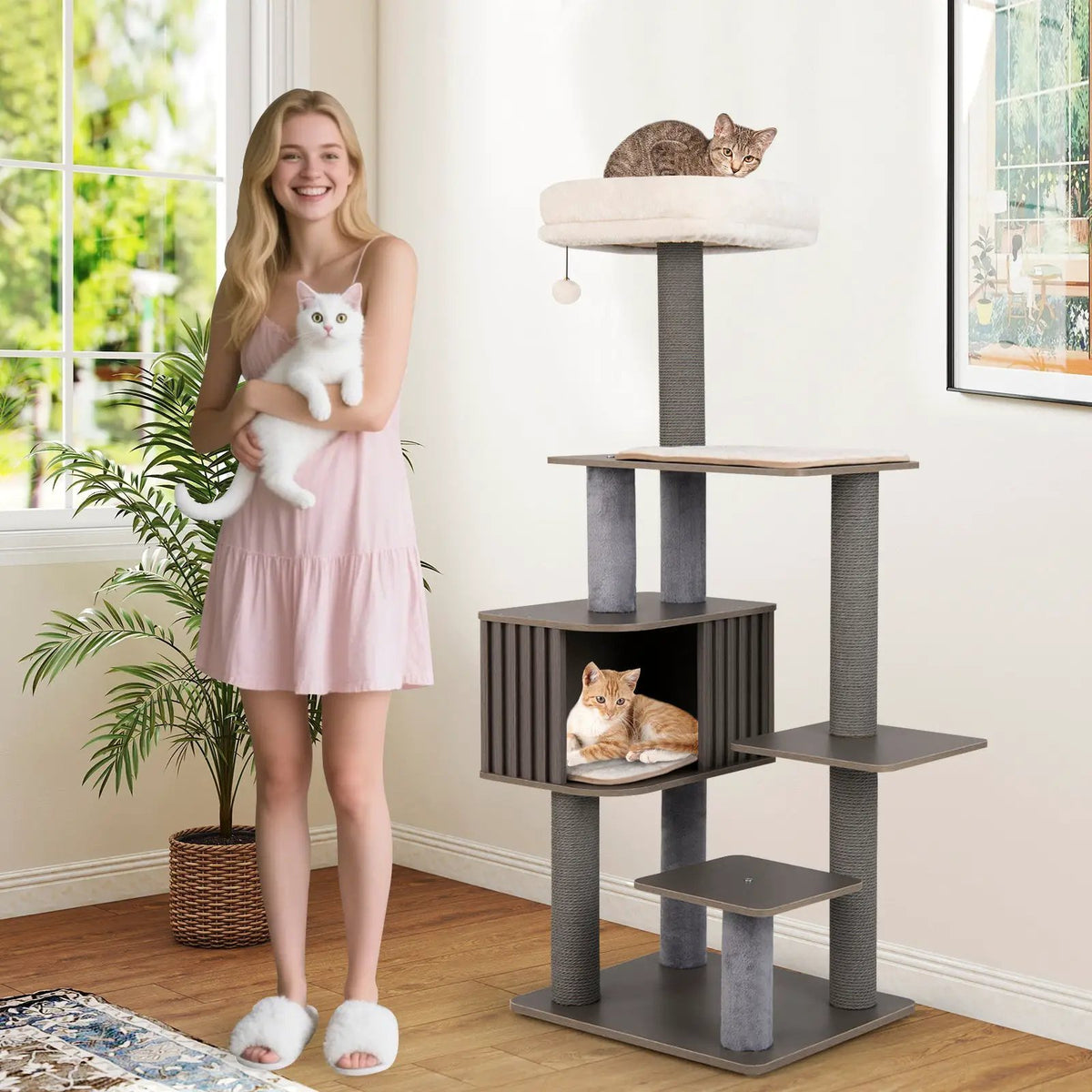 Multi-level Cat Tree for Indoor Cat 59.5 inch Tall Cat Tower with Cushion Top Perch, photo 4 of 16