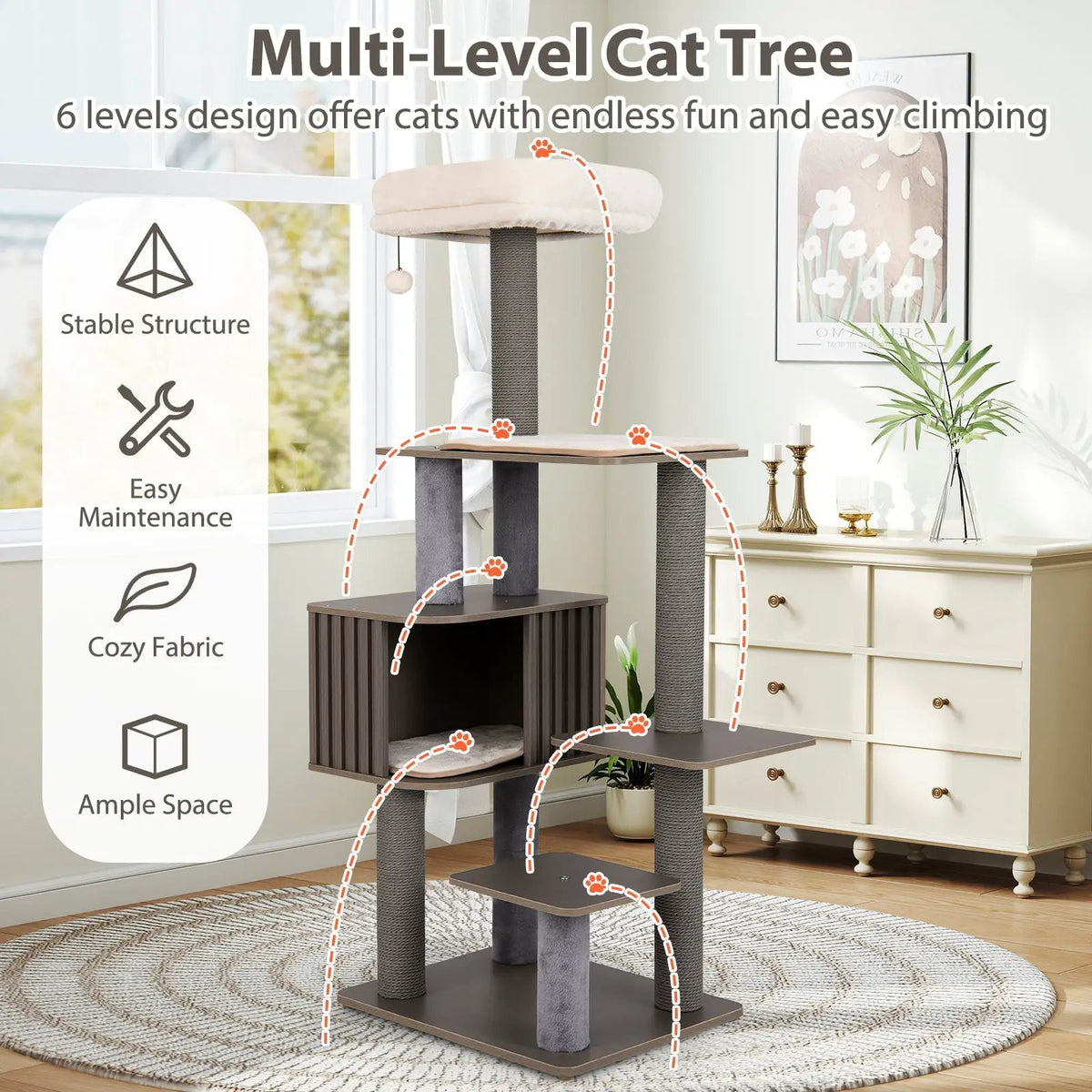 Multi-level Cat Tree for Indoor Cat 59.5 inch Tall Cat Tower with Cushion Top Perch, photo 16 of 16