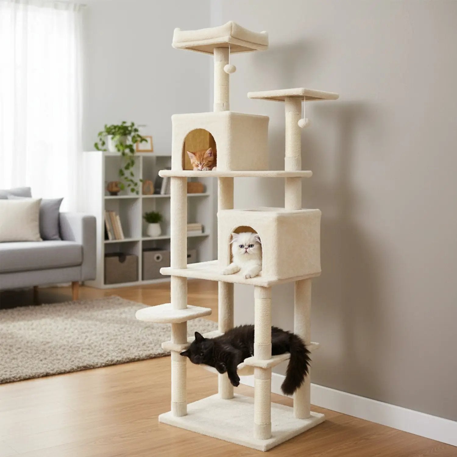 Multi-level Cat Tree Modern Cat Tower with Upholstered Perch and 2 Cat Condo by DirectDeals
