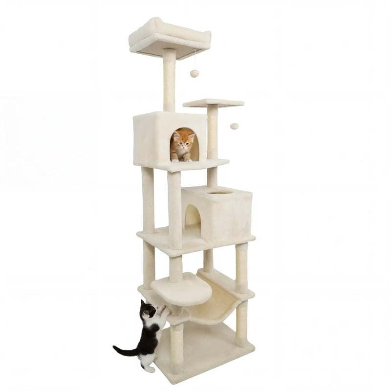 Multi-level Cat Tree Modern Cat Tower with Upholstered Perch and 2 Cat Condo by DirectDeals