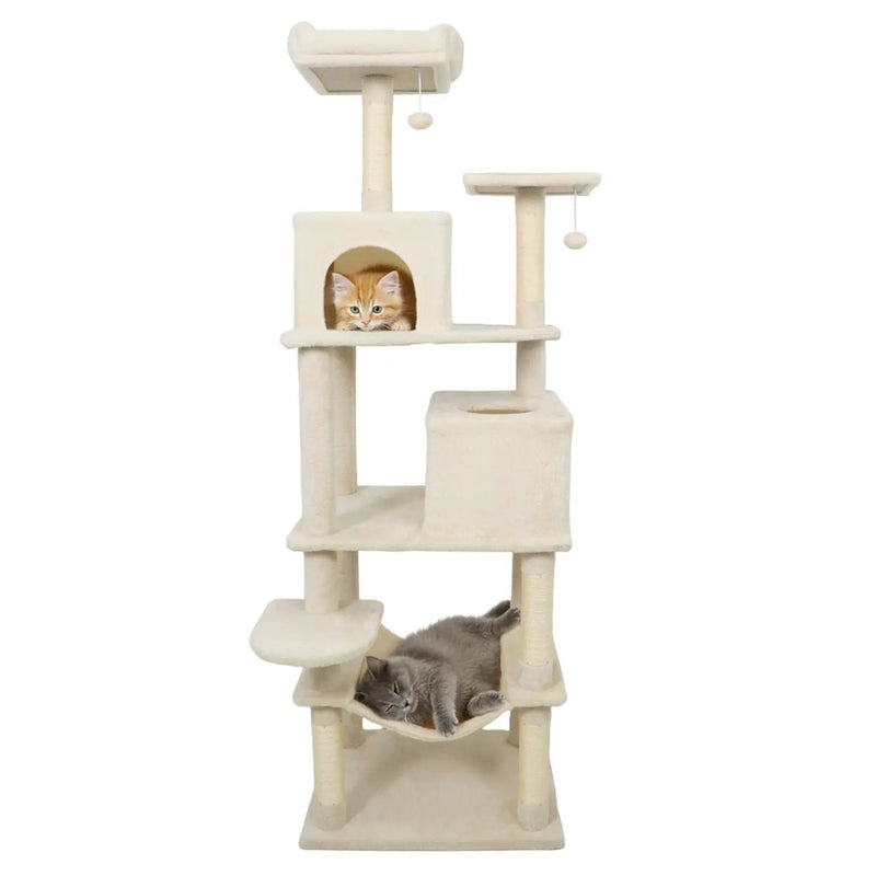 Multi-level Cat Tree Modern Cat Tower with Upholstered Perch and 2 Cat Condo by DirectDeals