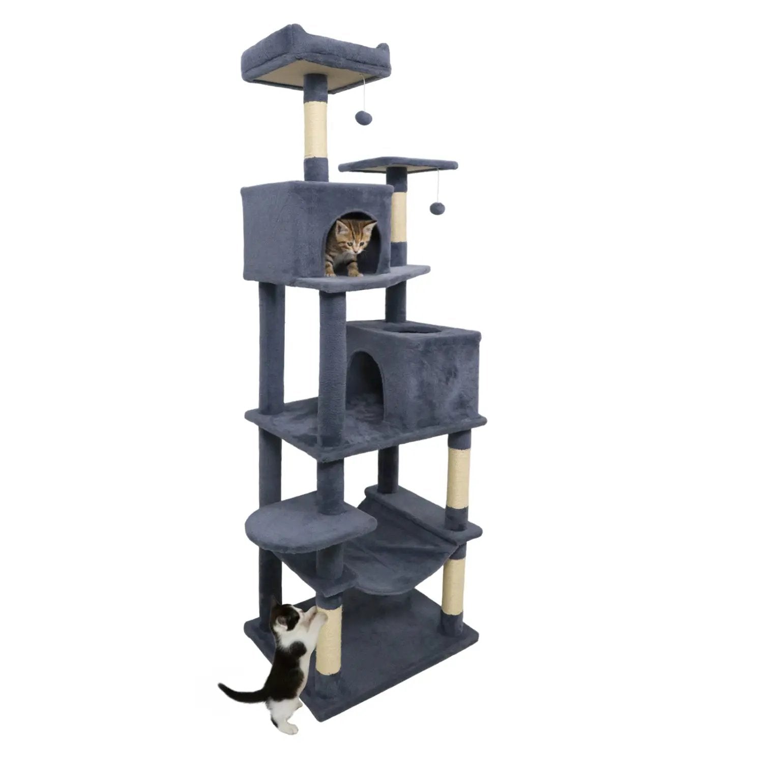 Multi-level Cat Tree Modern Cat Tower with Upholstered Perch and 2 Cat Condo by DirectDeals