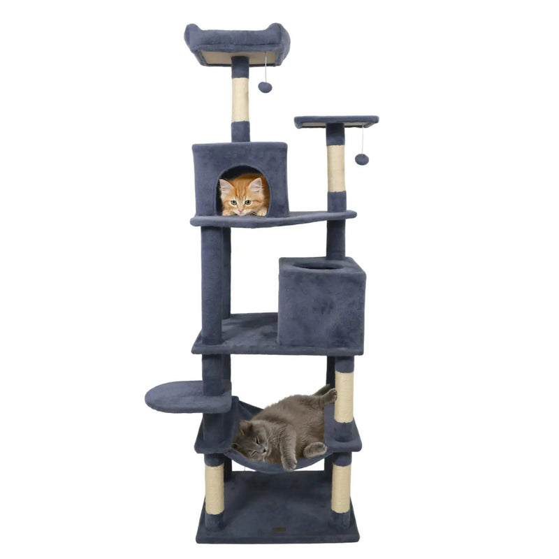 Multi-level Cat Tree Modern Cat Tower with Upholstered Perch and 2 Cat Condo by DirectDeals