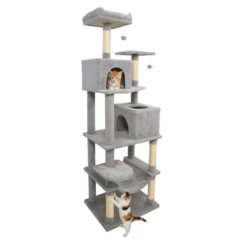 Multi-level Cat Tree Modern Cat Tower with Upholstered Perch and 2 Cat Condo by DirectDeals
