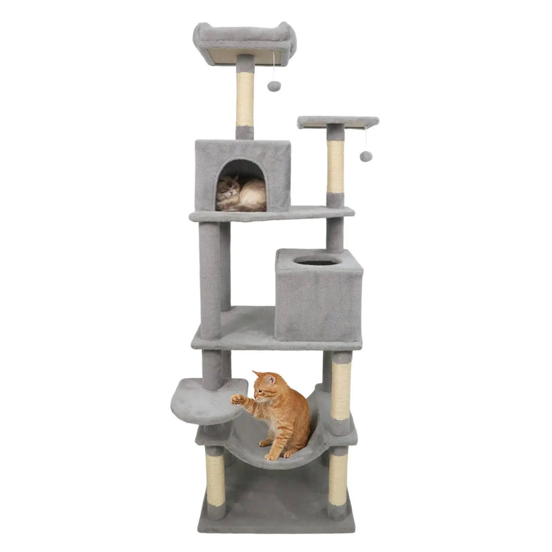 Multi-level Cat Tree Modern Cat Tower with Upholstered Perch and 2 Cat Condo by DirectDeals