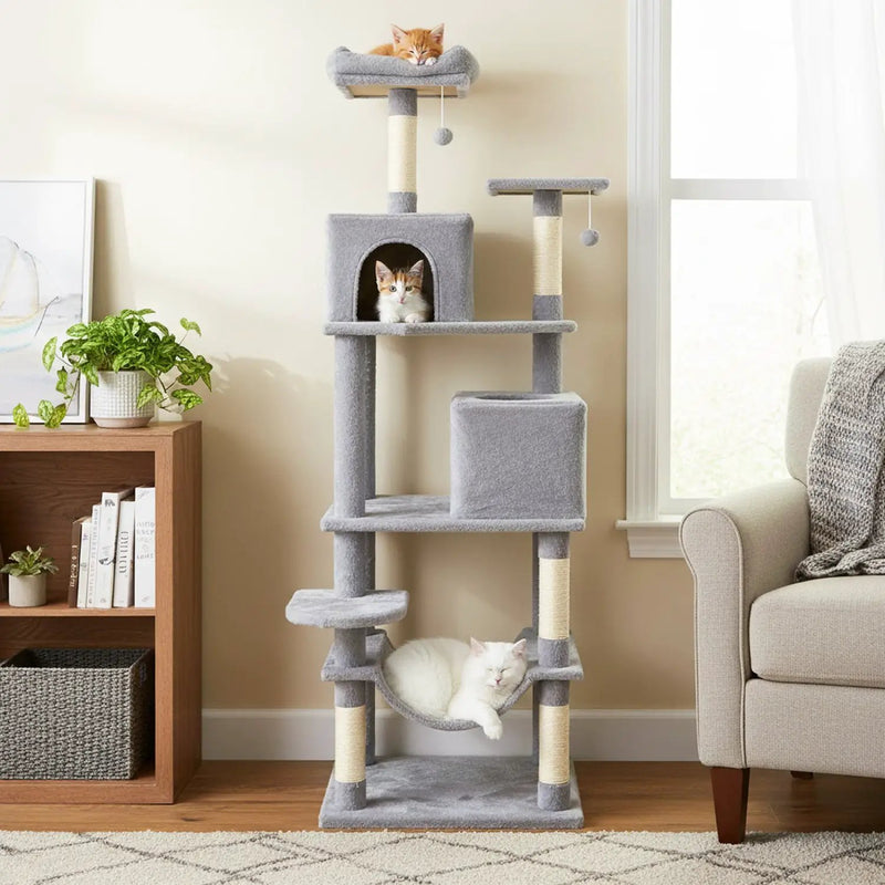 Multi-level Cat Tree Modern Cat Tower with Upholstered Perch and 2 Cat Condo by DirectDeals