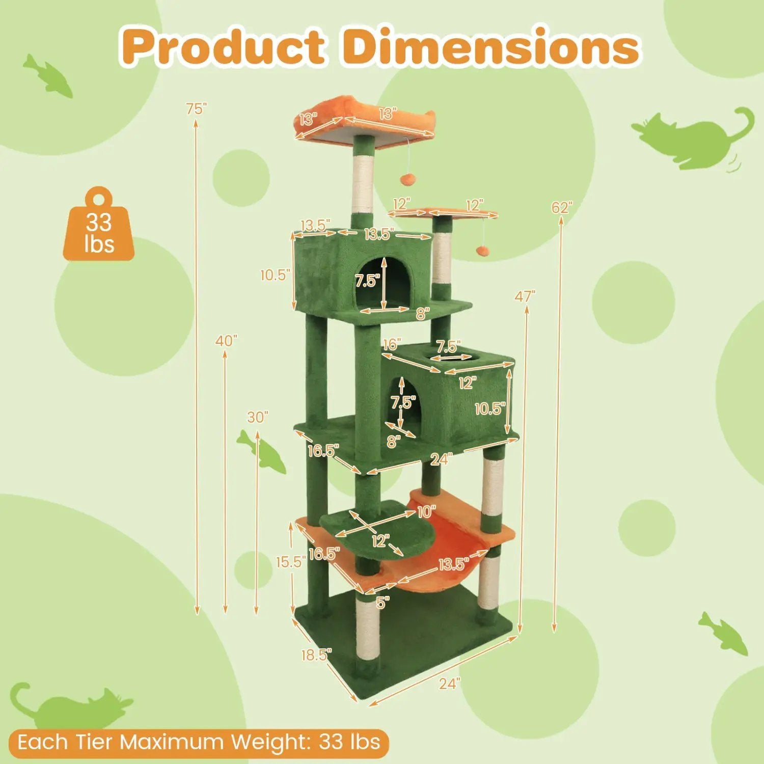 Multi-level Cat Tree Modern Cat Tower with Upholstered Perch and 2 Cat Condo by DirectDeals