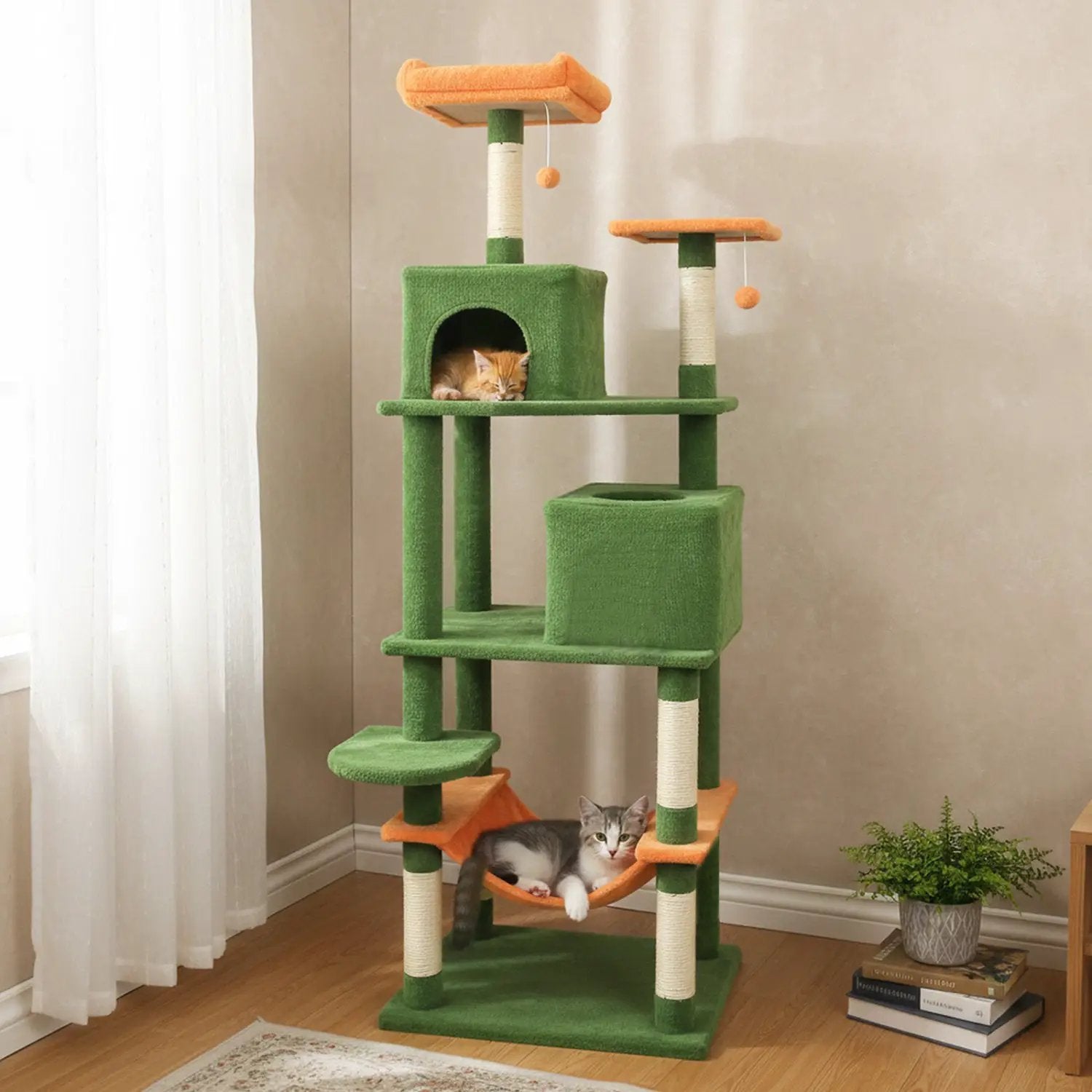 Multi-level Cat Tree Modern Cat Tower with Upholstered Perch and 2 Cat Condo by DirectDeals