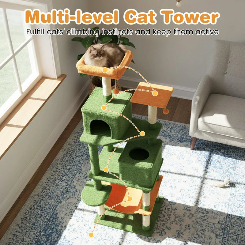 Multi-level Cat Tree Modern Cat Tower with Upholstered Perch and 2 Cat Condo by DirectDeals