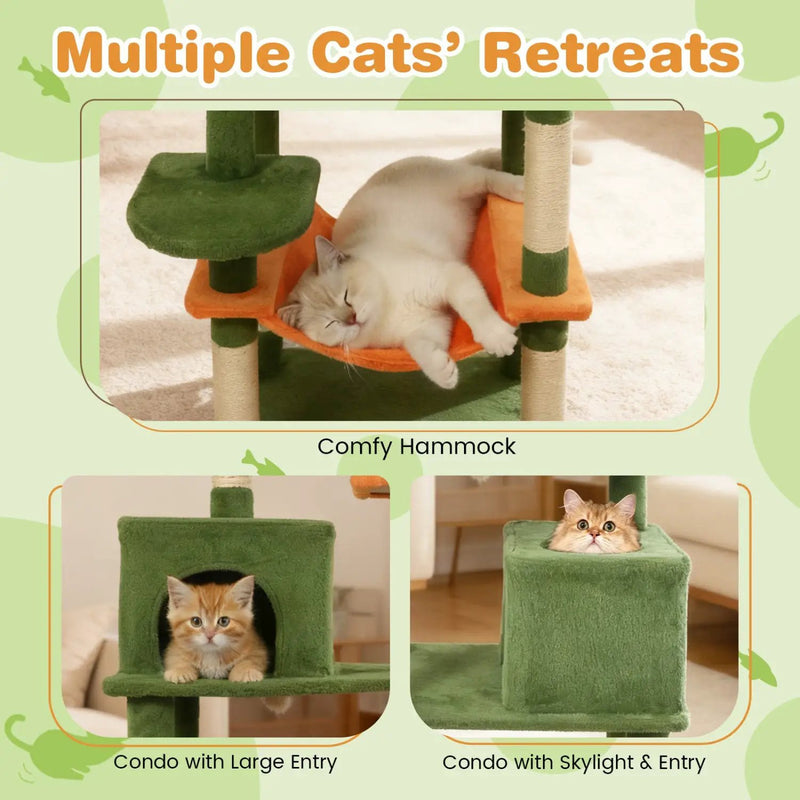 Multi-level Cat Tree Modern Cat Tower with Upholstered Perch and 2 Cat Condo by DirectDeals