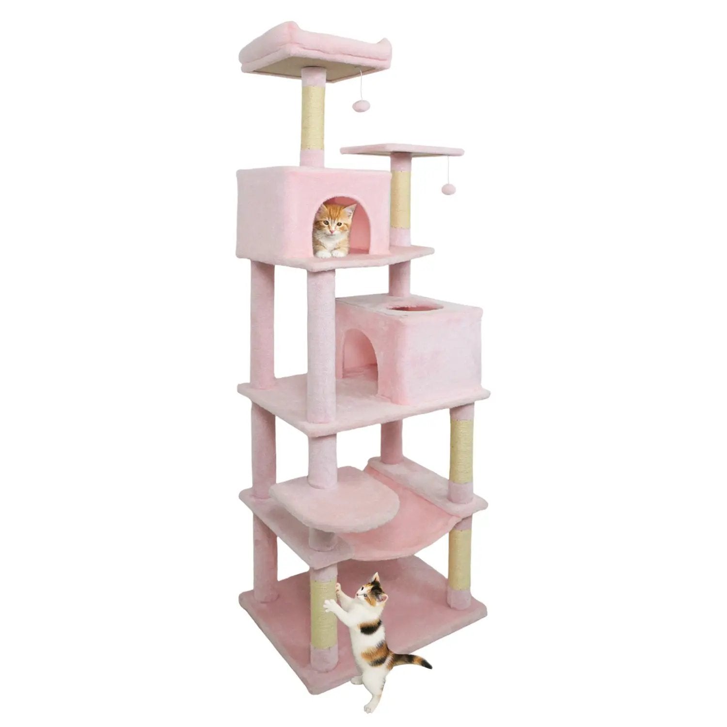 Multi-level Cat Tree Modern Cat Tower with Upholstered Perch and 2 Cat Condo by DirectDeals