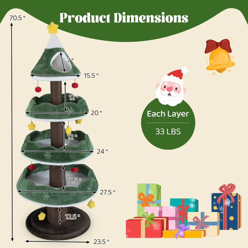 Christmas Cat Tree with 3 Platforms & Top Perch by DirectDeals