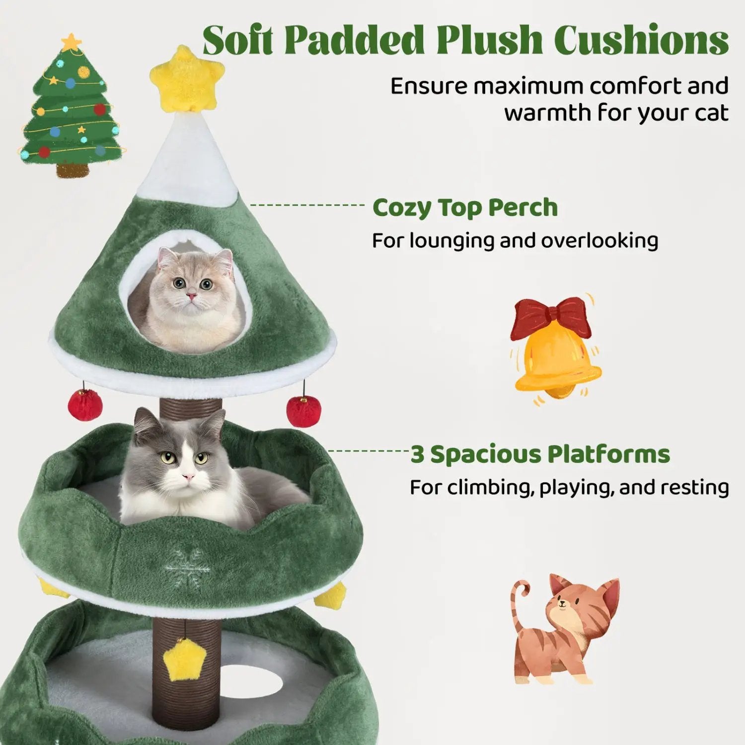 Christmas Cat Tree with 3 Platforms & Top Perch by DirectDeals