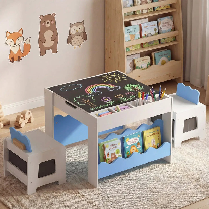 Multi-purpose Activity Kids Table and Chairs Set with Double-sided Tabletop by DirectDeals