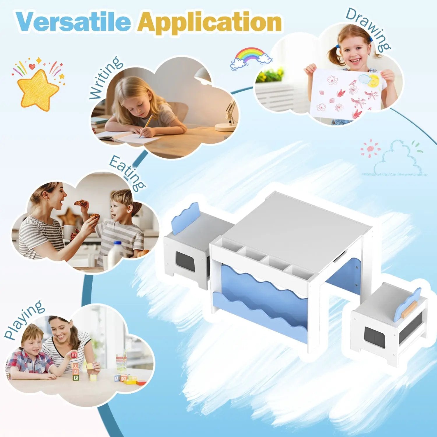 Multi-purpose Activity Kids Table and Chairs Set with Double-sided Tabletop by DirectDeals