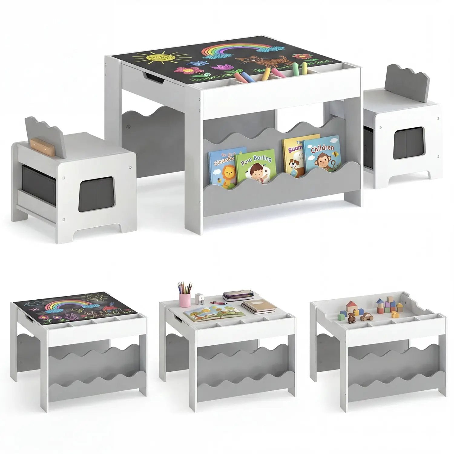 Multi-purpose Activity Kids Table and Chairs Set with Double-sided Tabletop by DirectDeals