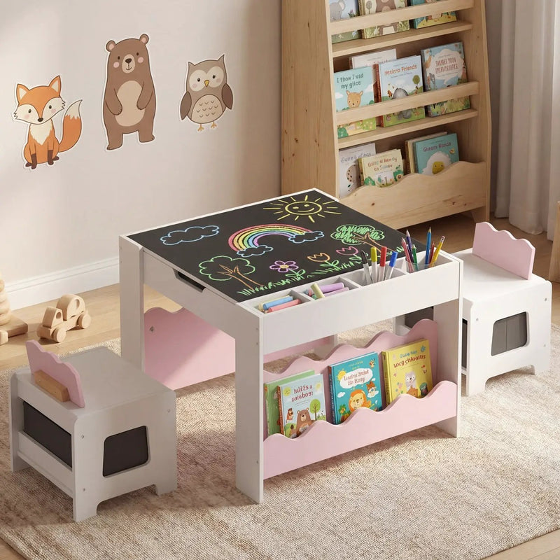 Multi-purpose Activity Kids Table and Chairs Set with Double-sided Tabletop by DirectDeals