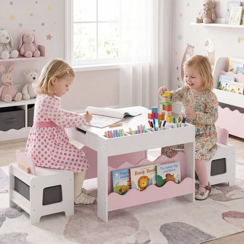 Multi-purpose Activity Kids Table and Chairs Set with Double-sided Tabletop by DirectDeals