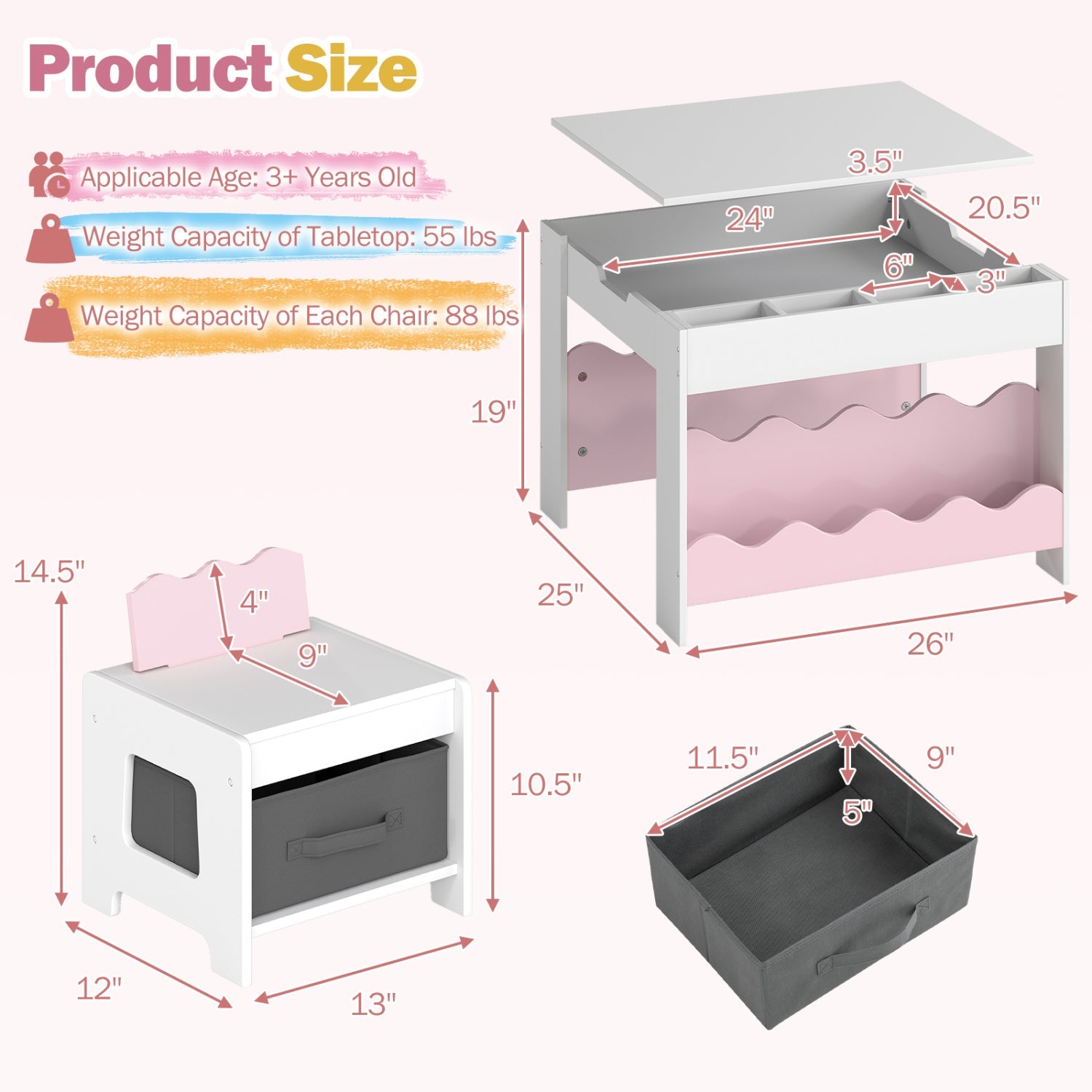 Multi-purpose Activity Kids Table and Chairs Set with Double-sided Tabletop by DirectDeals