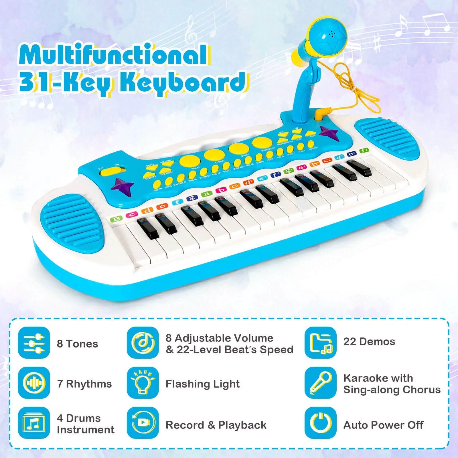 31-Key Kids Piano Keyboard Toy with Microphone and Multiple Sounds for Age 3+ by DirectDeals