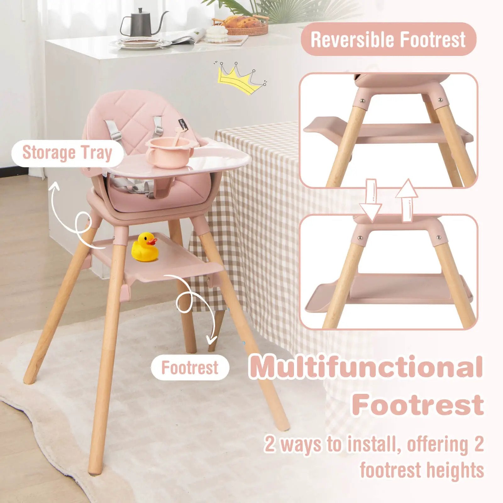 6-in-1 Baby High Chair with Removable Dishwasher and Safe Tray-White by DirectDeals