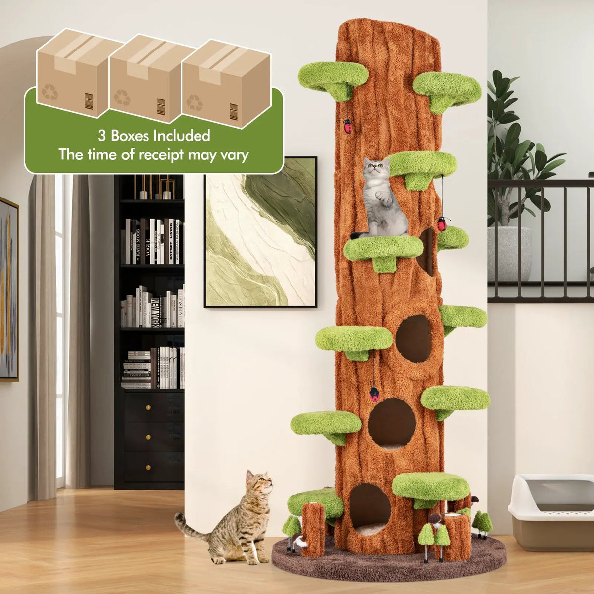 90.5 Inch Tall Multifunctional Cat Tree with Private Condos for Indoor Cats-Brown, photo 2 of 9