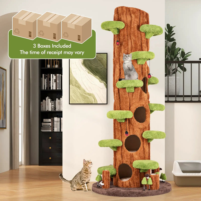 90.5 Inch Tall Multifunctional Cat Tree with Private Condos for Indoor Cats-Brown by DirectDeals