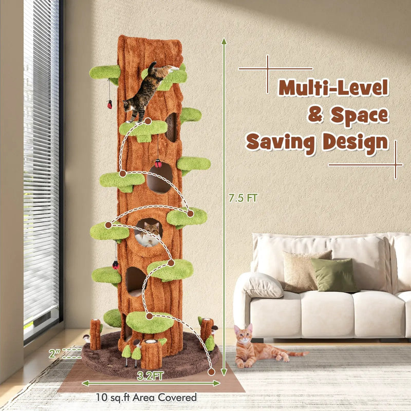90.5 Inch Tall Multifunctional Cat Tree with Private Condos for Indoor Cats-Brown by DirectDeals