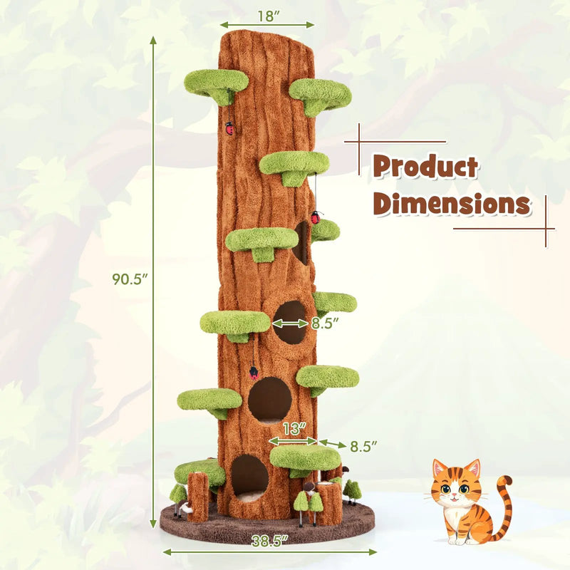 90.5 Inch Tall Multifunctional Cat Tree with Private Condos for Indoor Cats-Brown by DirectDeals