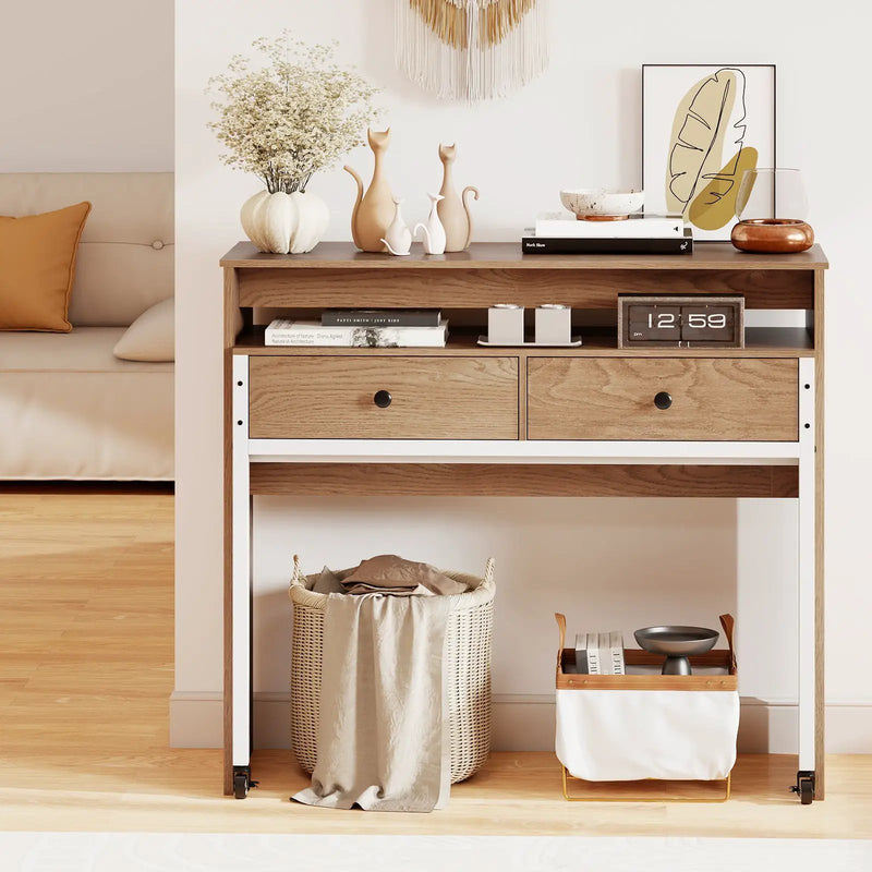 Extendable Computer Desk with Pull Out Secondary Desk-Natural by DirectDeals