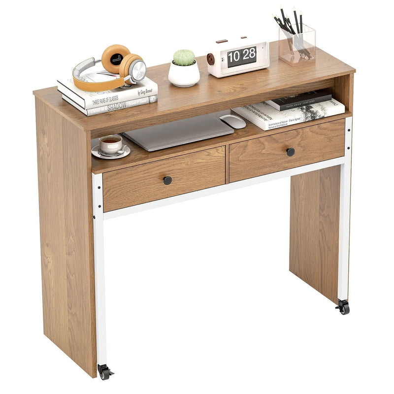 Extendable Computer Desk with Pull Out Secondary Desk-Natural, photo 4 of 8