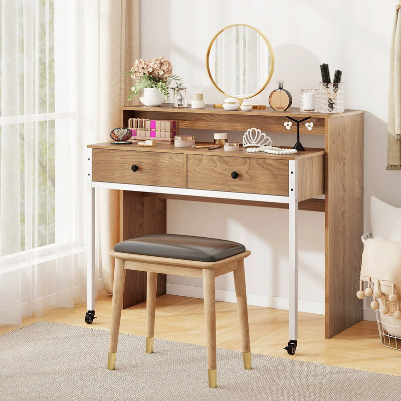 Extendable Computer Desk with Pull Out Secondary Desk-Natural by DirectDeals