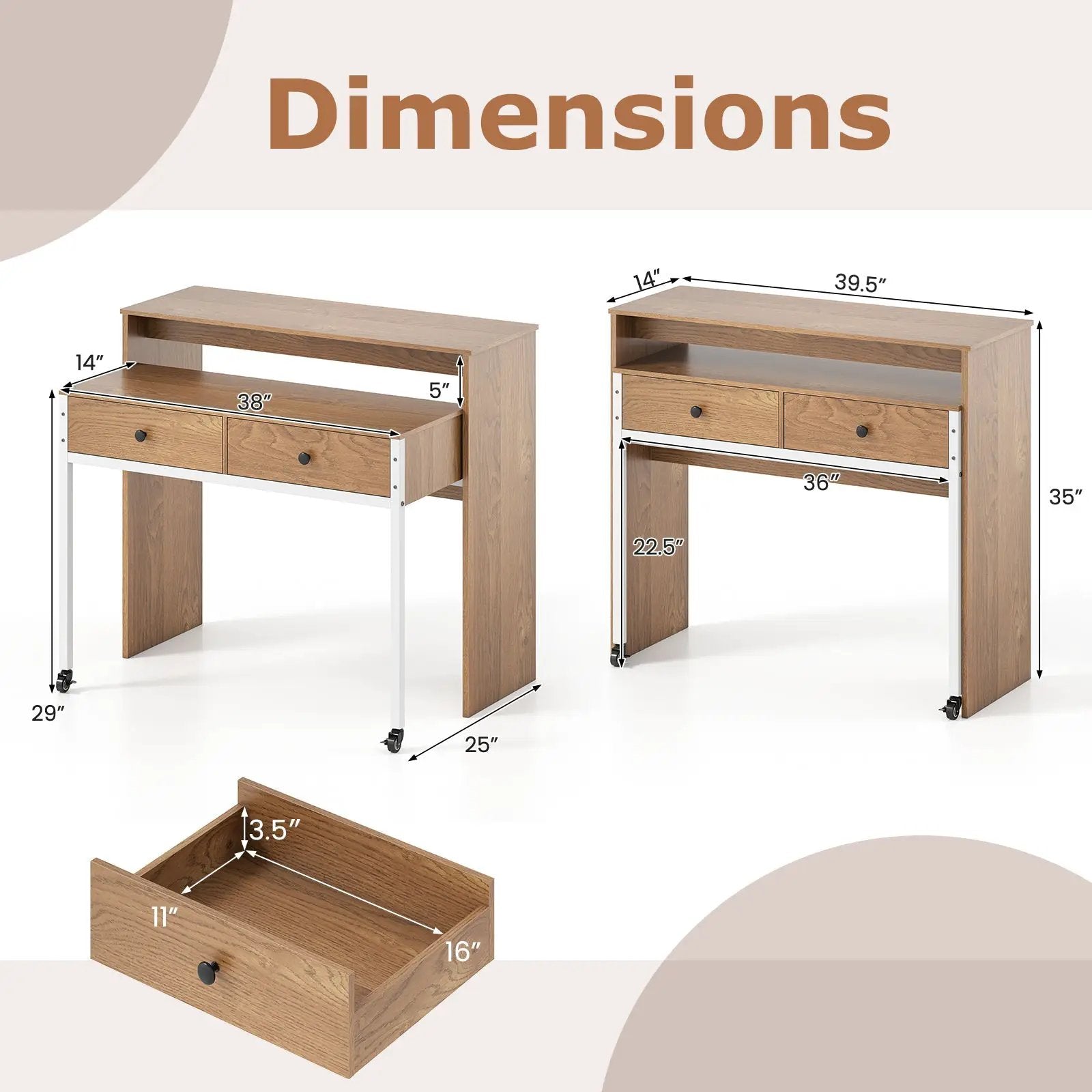 Extendable Computer Desk with Pull Out Secondary Desk-Natural by DirectDeals