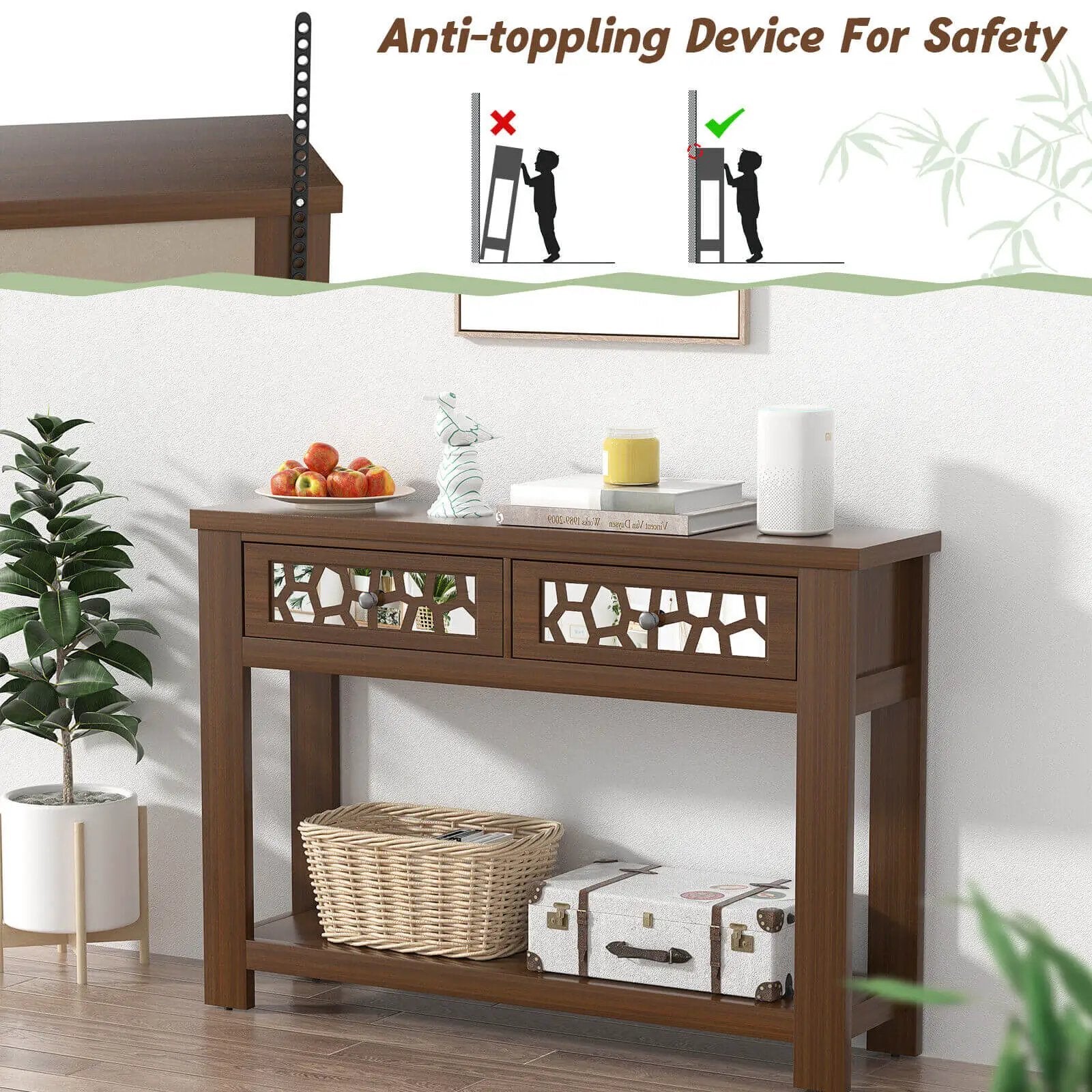 2-Tier Console Table with Drawers and Open Storage Shelf by DirectDeals