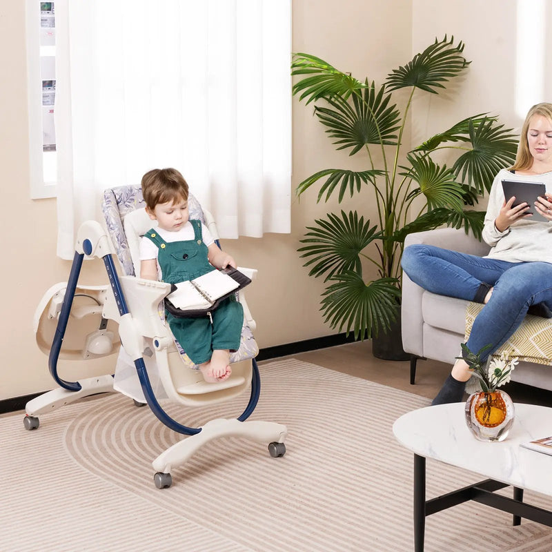 Multifunctional Folding Baby High Chair with Rolling Wheels and Adjustable Height by DirectDeals