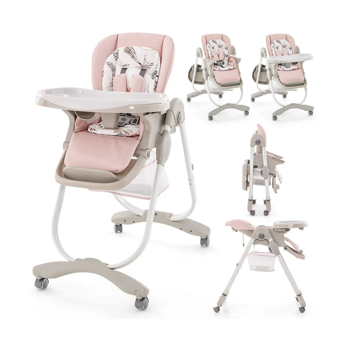 Multifunctional Folding Baby High Chair with Rolling Wheels and Adjustable Height, photo 12 of 32